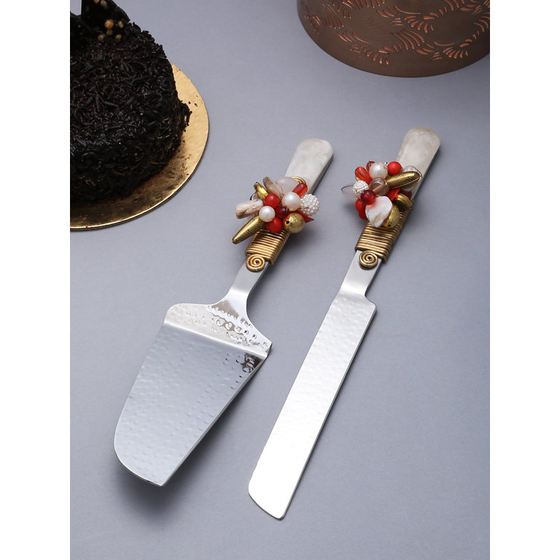 Ensemble de service à gâteau à perles rouges