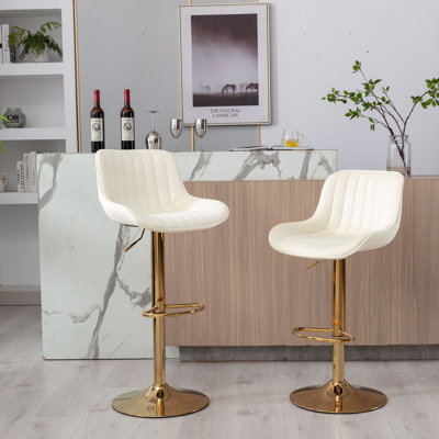 Bar Stool Set 20.47"L x 18.5"W x 33.26"H Fabric 2-Piece White Swivel