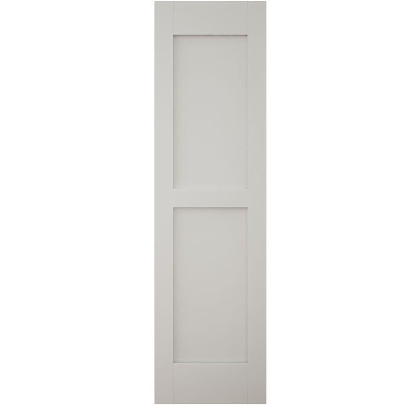 Volets extérieurs Americraft à deux panneaux plats égaux en bois véritable (par paire), avec capuchons de volets en aluminium, blancs, 15 po L x 81 po H