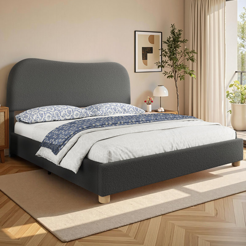 Lovensky Upholstered Wool Platform Bed, Light Gray, King
