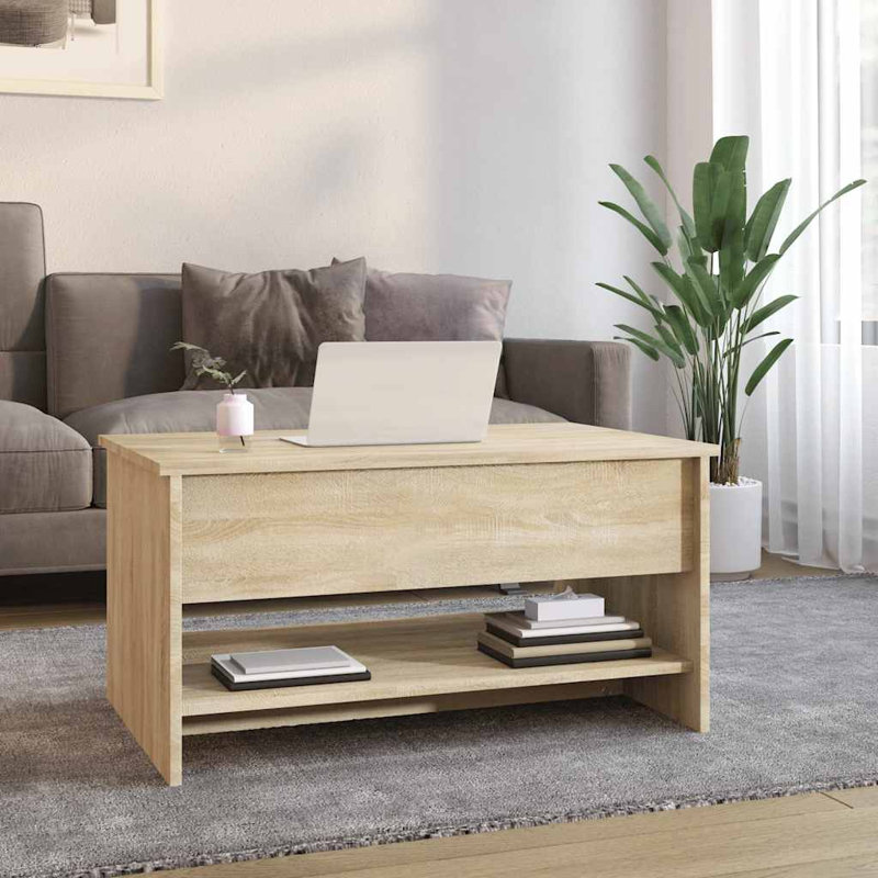 Table basse simple avec cadre en bois manufacturé Buglosse, Chêne de Sonoma, H 15,7 po x l 31,5 po x P 19,7 po