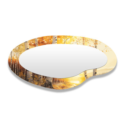 Miroir mural asymétrique Birch Trees pendant l'heure dorée au bord du lac II