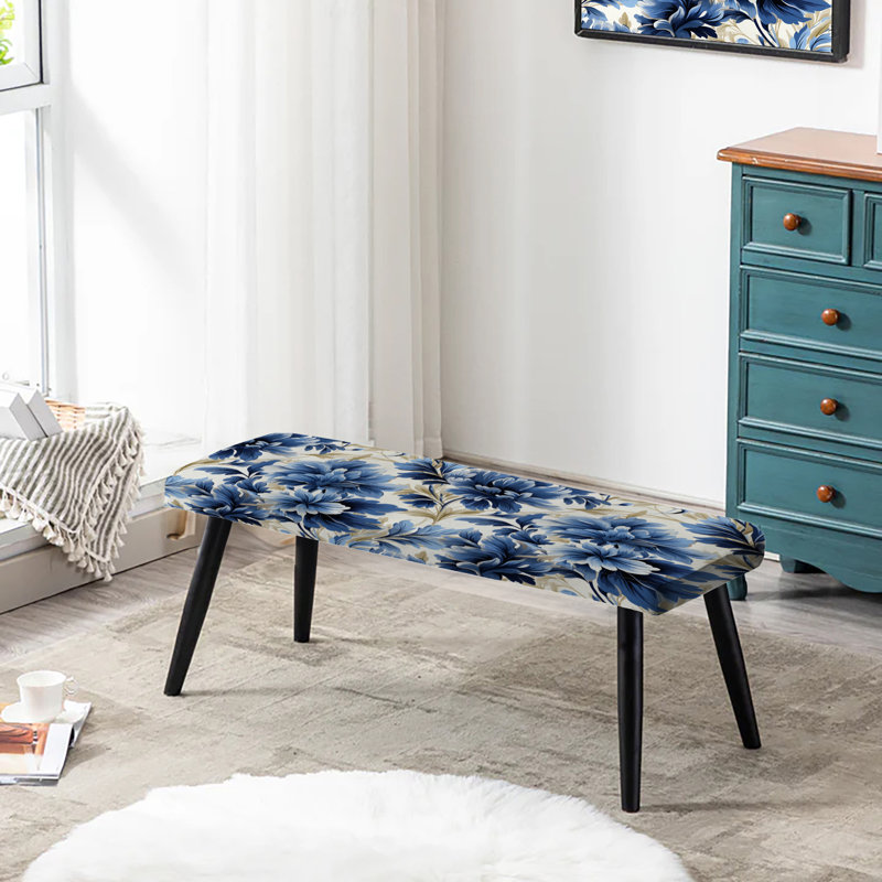 Banc damassé bleu et blanc à motif floral damassé bleu et blanc