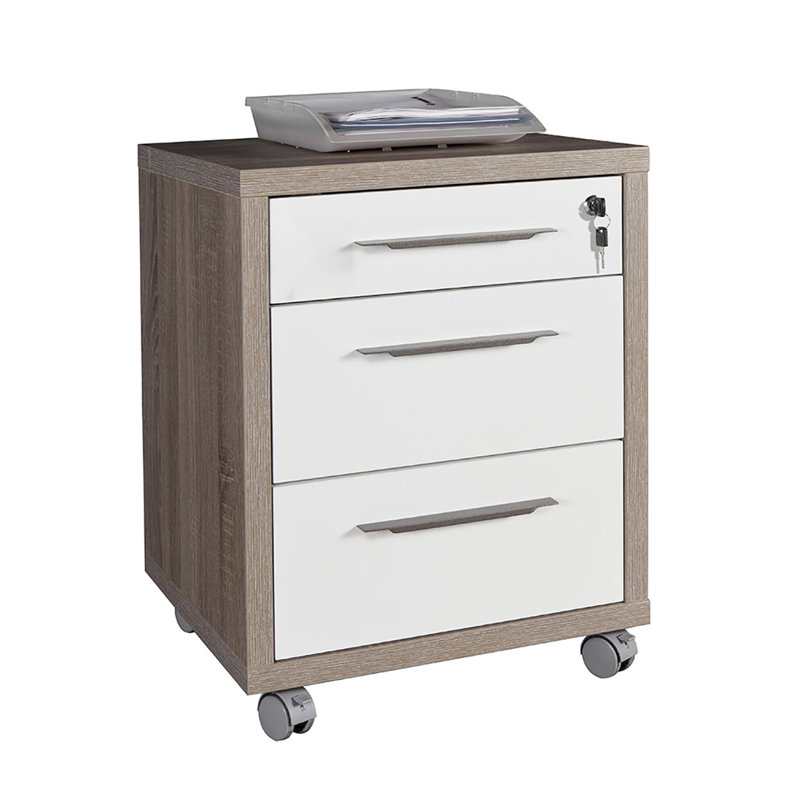 Disegno 3 -Drawer Mobile File Cabinet, Brown/White