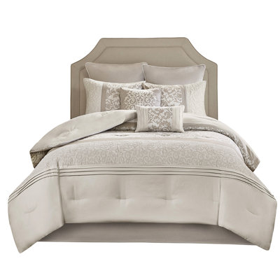 King Embroidered Comforter - 8 Piece Bedroom Splendor Filled And Printed With Detail Graceful Mesmerizing Includes Comforter, , 2 Shams, Euro Decorative Pillows Machine Washable Wrinkle- Elegance