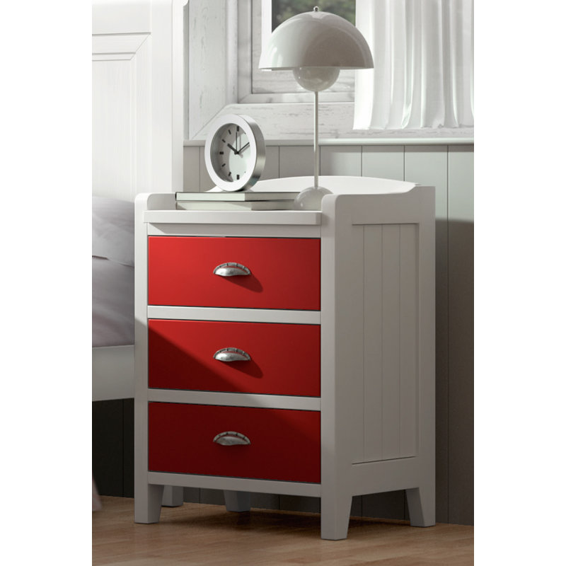 Sandhill 48cm W Solid + Manufactured Wood Bedside Table, Distressed White/Coral