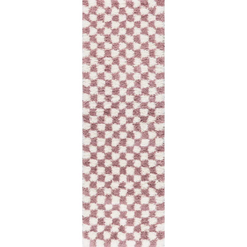 Adelaide Mid-Century Checkered Shag Area Rug, Runner 2'8" x 8'