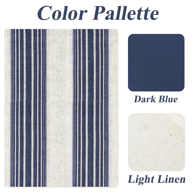 Kitchen Curtains Striped Tier Linen Short Curtains Pinstripe Cafe Curtains, 26" W x 36" L, Chris Dark Blue