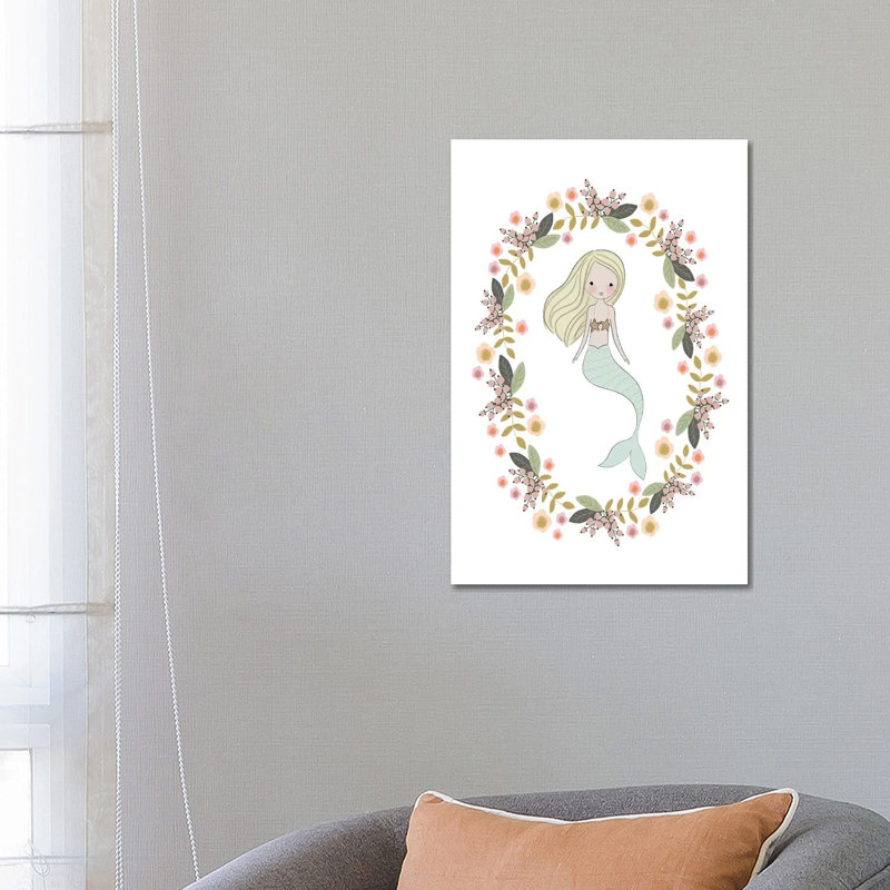 Mermaid And Florals by Leah Straatsma - Wrapped Canvas Print, 101.6 cm H x 66.04 cm W x 3.175 cm D