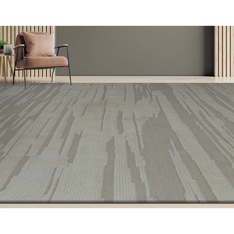 Wool Abstract Area Rug in Ivory, Rectangle 8' x 10'