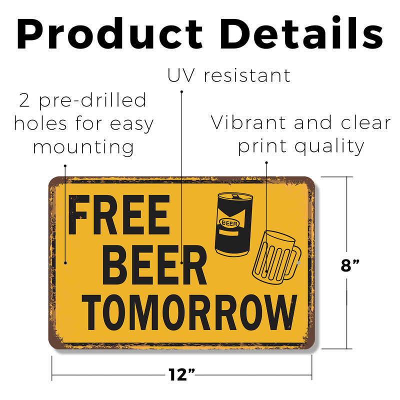 Enseigne en plastique Free Beer Demain 8 po x 12 po, H 8 po x l 12 po x P 0,1 po