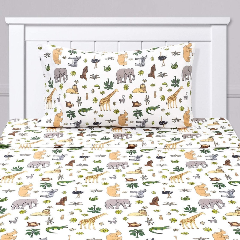 Collection de draps 1500 Supreme Kids - Ensembles de draps amusants, colorés et confortables pour tout-petits garçons et filles - Literie douce et confortable infroissable à poches profondes - Animal sauvage