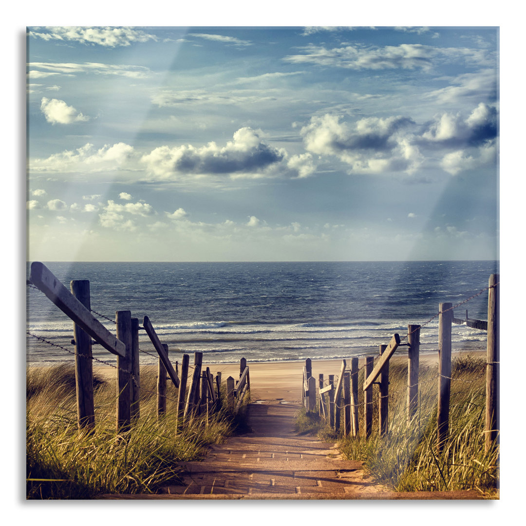 Glasbild Quadratisch  Wandbild Auf Echtglas  Weg Zum Strand Am Meer  Aufhängung Und Abstandshalter LQ9575