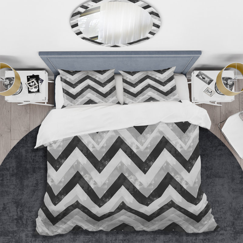 Ensemble de housse de couette à chevrons gris et noir Glamour I - Glam, Housse de couette pour grand lit + 2 taies décora