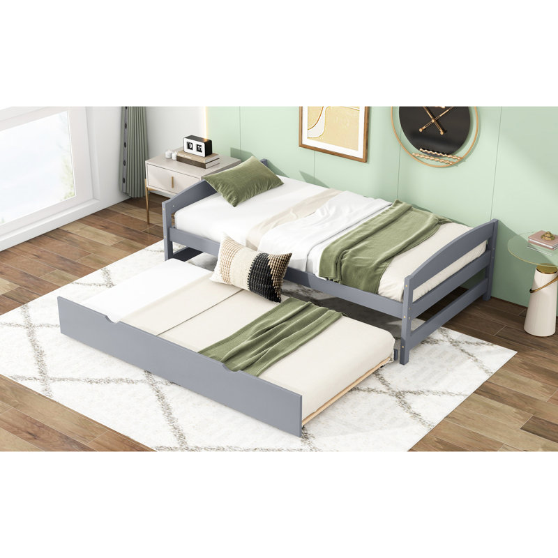 Lit plateforme gris avec lit gigogne utilitaire - Structure en bois massif pour la stabilité de la chambre à coucher