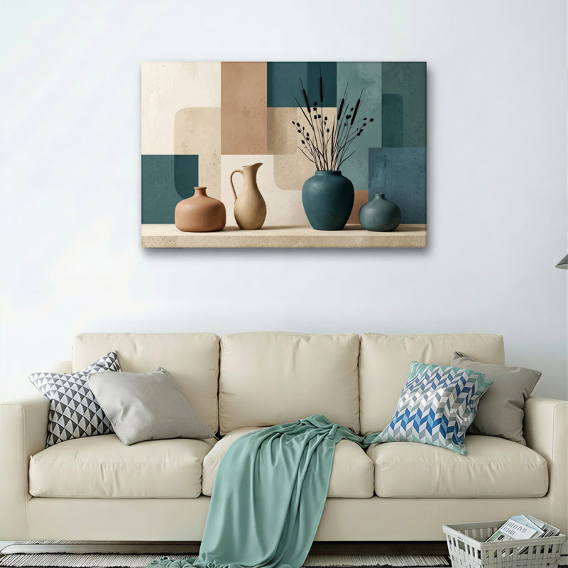 Ensemble de 1 tableau abstrait géométrique sur toile, H 20 po x l 30 po, Toile tendue