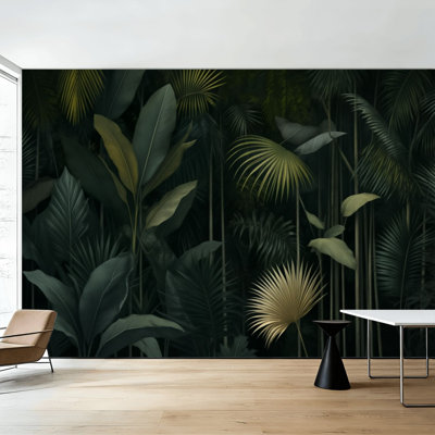 Peel and Stick Wallpaper Tropical Jungle Foliage Dark Green Tones Wall Murals 100"H x 144"W Removable PVC Wall Paper Self-Adhesive Wall Decor for Bedroom Living Room Home Office
