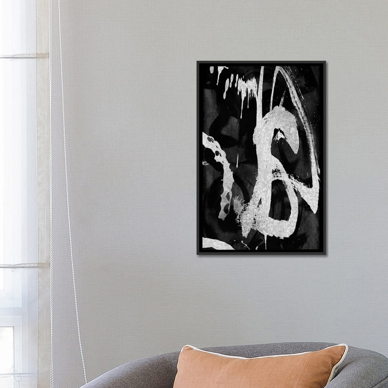 « rambunctious silver i », reproduction sur toile, H 26 po x l 18 po x P 1,5 po, Toile avec cadre noir, Pas de tapis