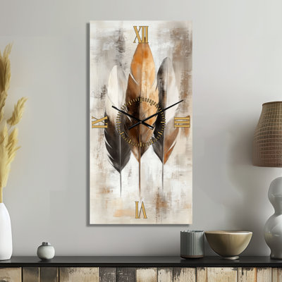 Horloge murale décorative bohème Boho Free Spirit Feathers I - Imprimée sur métal