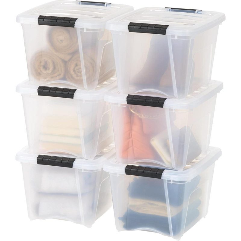 USA 19 Qt Stackable Plastic Storage Bins With Lids, 6 Pack - BPA-Free, - See-Through Organizing Solution, Latches, Durable Nestable Containers, Secure Pull Handle - Clear