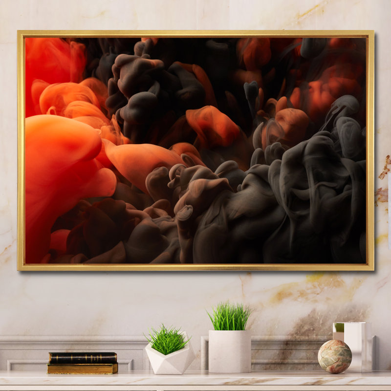 Encre orange et verte liquide, reproduction sur toile flottante, H 12 po x l 20 po x P 1 po, Cadre flottant doré