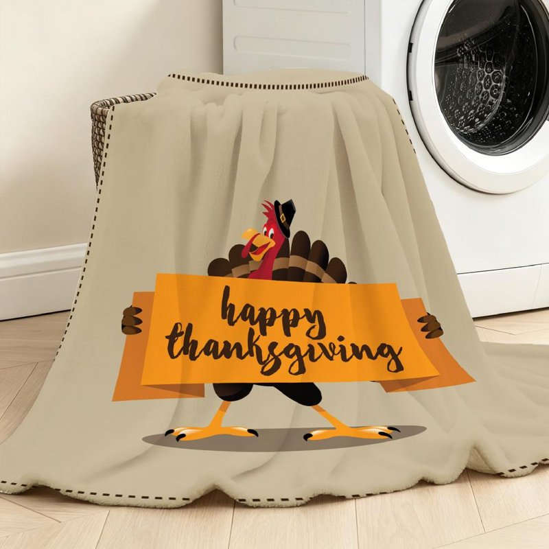 Jeté en molleton orange ultra doux, imprimé d'un seul côté Happy Thanksgiving, Jeté 30 po x 40 po