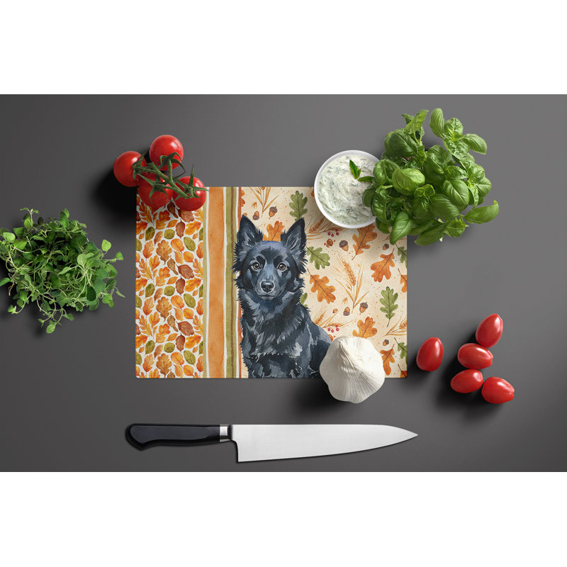 Schipperke Heirloom Fall Glass Cutting Board