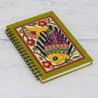 NOVICA Dreamy Fish And Handmade Paper Journal