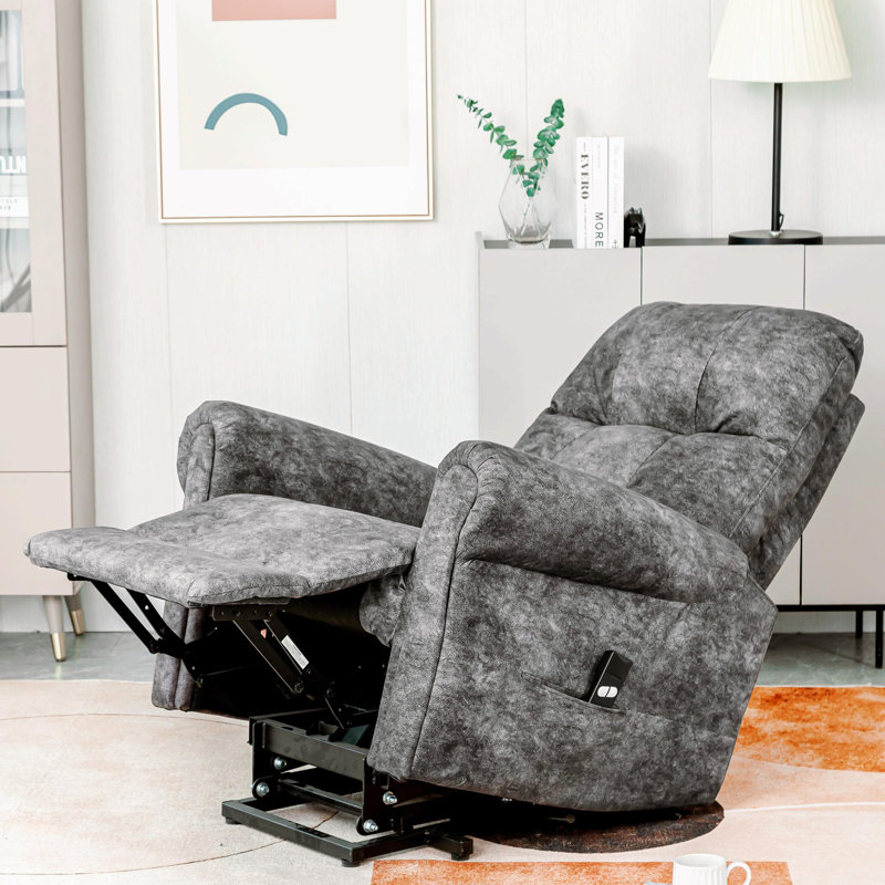 Prannoy 77cm Wide Velvet Lift Assist Standard Recliner, Grey