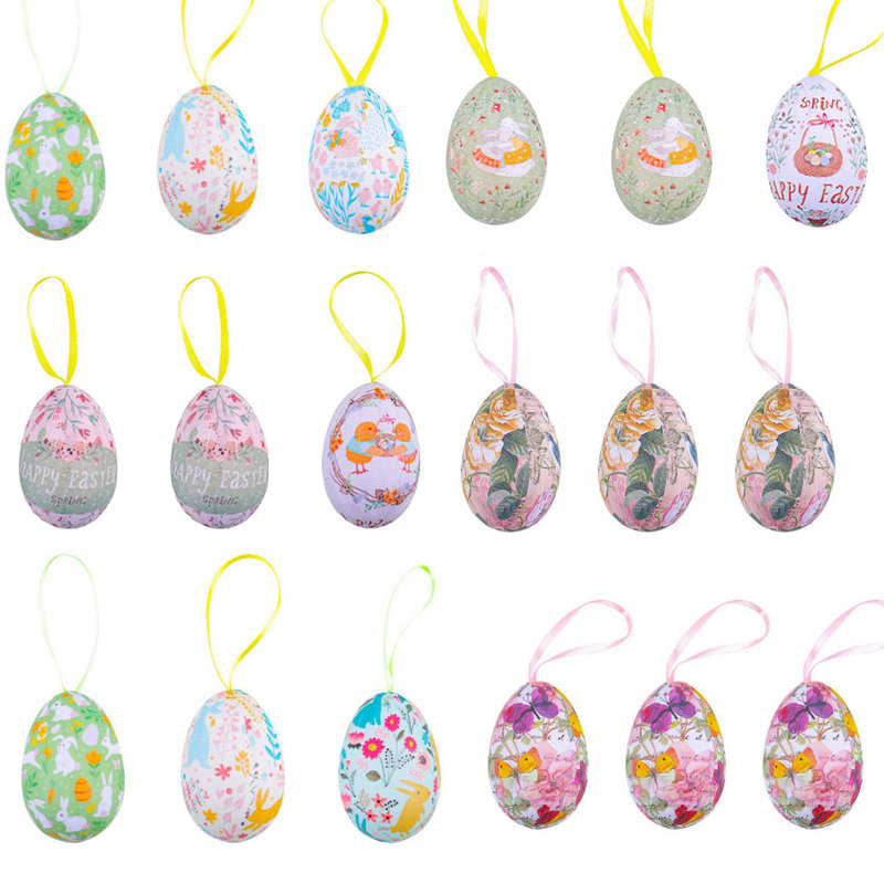 18 PCS Easter Eggs Hanging Ornaments,  Flower  Easter Hanging Eggs, Easter Decorations, Colourful Decorative Eggs Baubles Ornaments, Spring Farmhouse Easter Tree Ornaments Basket Filler Decor