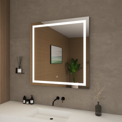 Miroir de salle de bain lumineux à DEL sans cadre avec gradateur et désembueur L 34 po x H 36 po Lucia