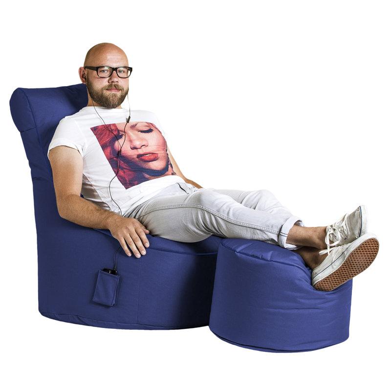  Repose-pieds pouf rond 20 po Goku, hydrofuge, Bleu royal