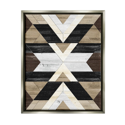 Rustic Linear Aztec Shapes Gray Framed Floater Canvas Wall Art by Erica Billups