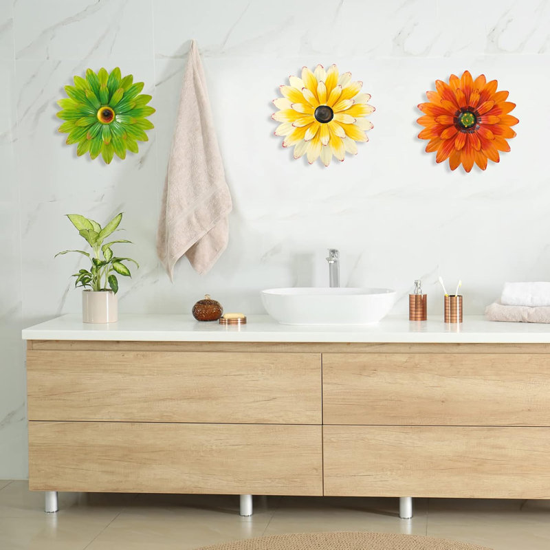 3-piece 8" Metal Daisy Wall Art
