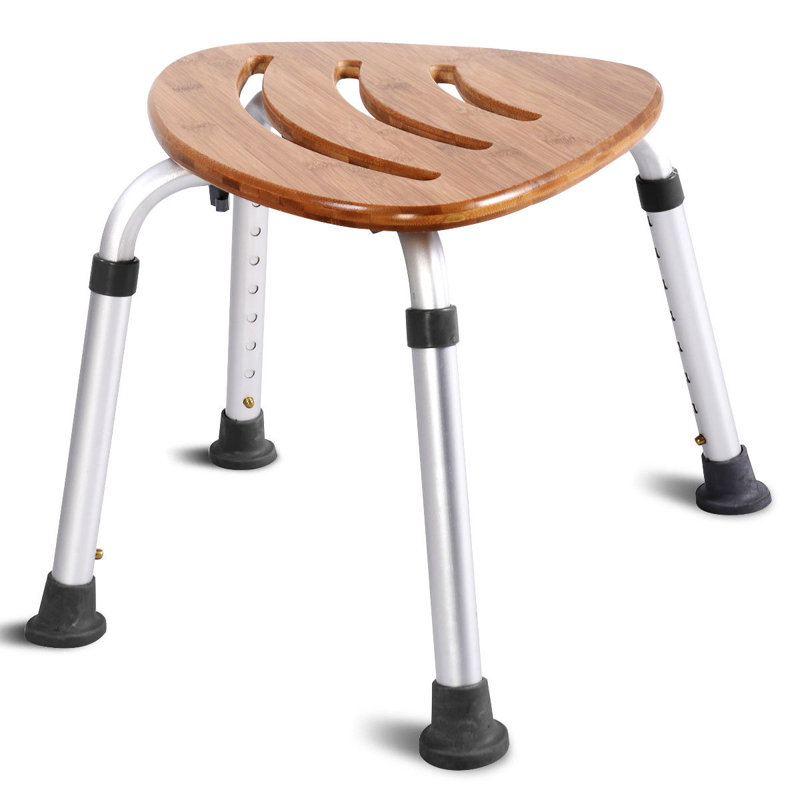 Adjustable Height Fan-shaped Bamboo Shower Chair