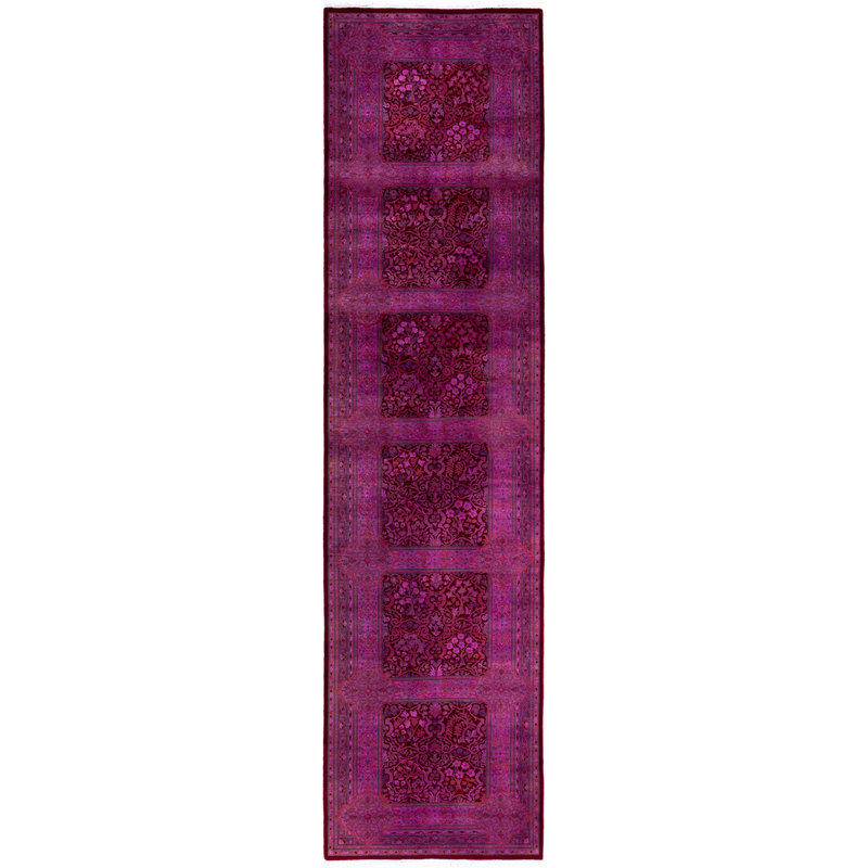 Overdyed Hand-Knotted Wool Modern-Contemporary Purple Runner 3' 2" x 12' 3"