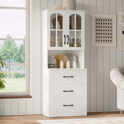 71" H X 23.6" W Kitchen Pantry With Bookcases, Glass Door Kitchen Hutch