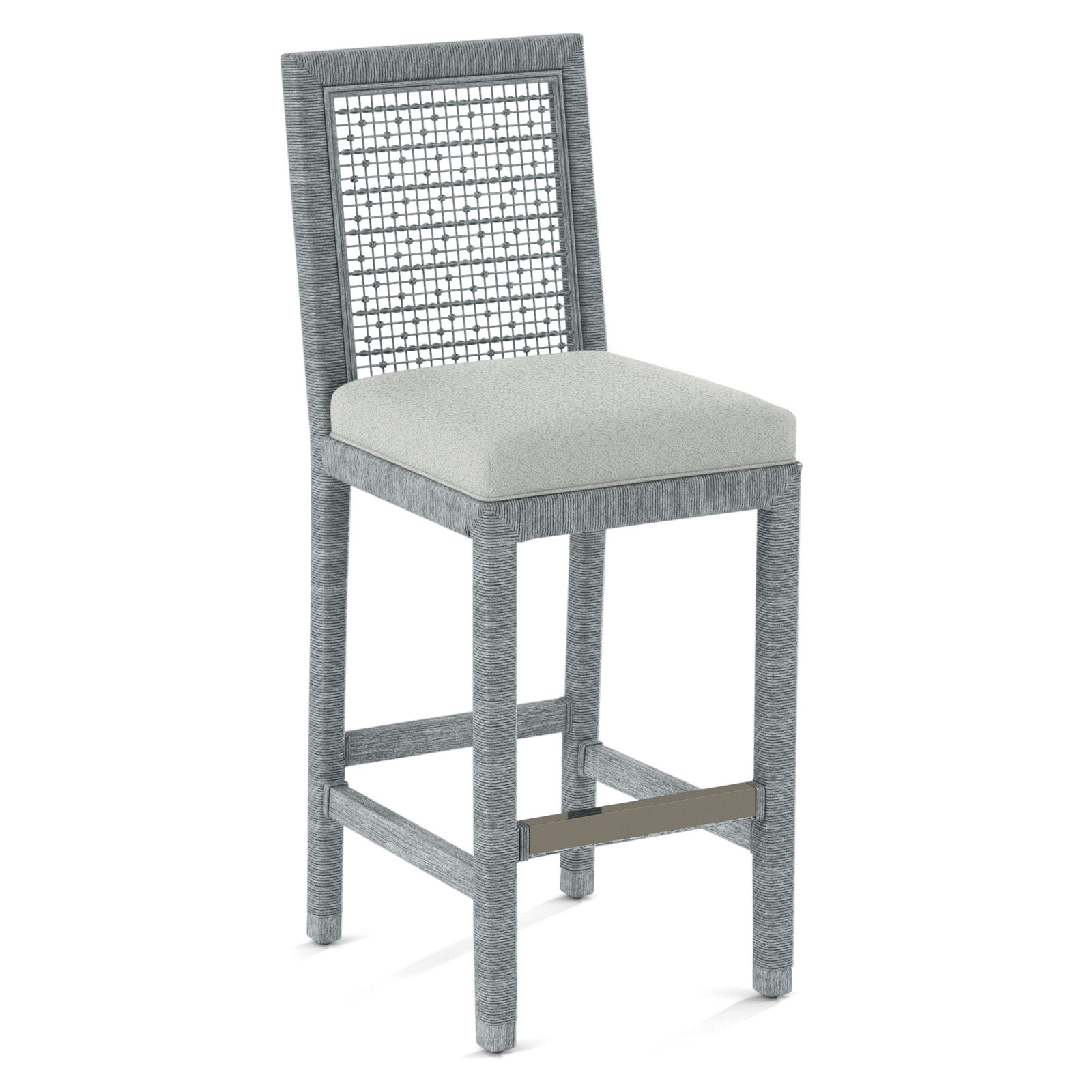 Soren 30" Bar Stool, Neutral Performance Plaid, Nickel