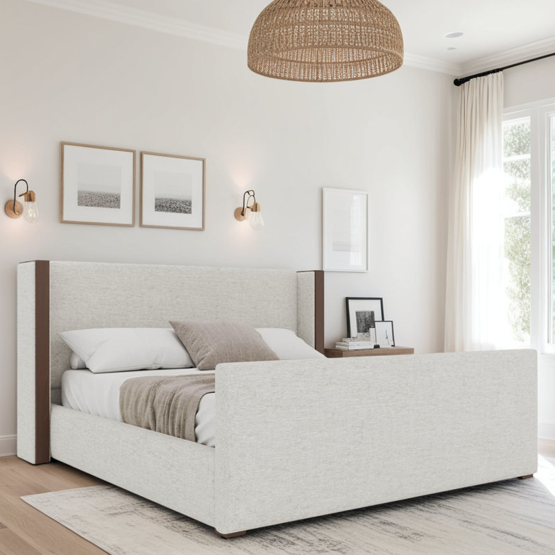 Lit bas tapissier Irenne, Coton de lin, Grand