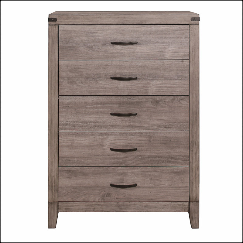 Commode élégante à 5 tiroirs gris brunâtre avec stratifié de mélamine durable et quincaillerie en métal foncé pour les chambres modernes