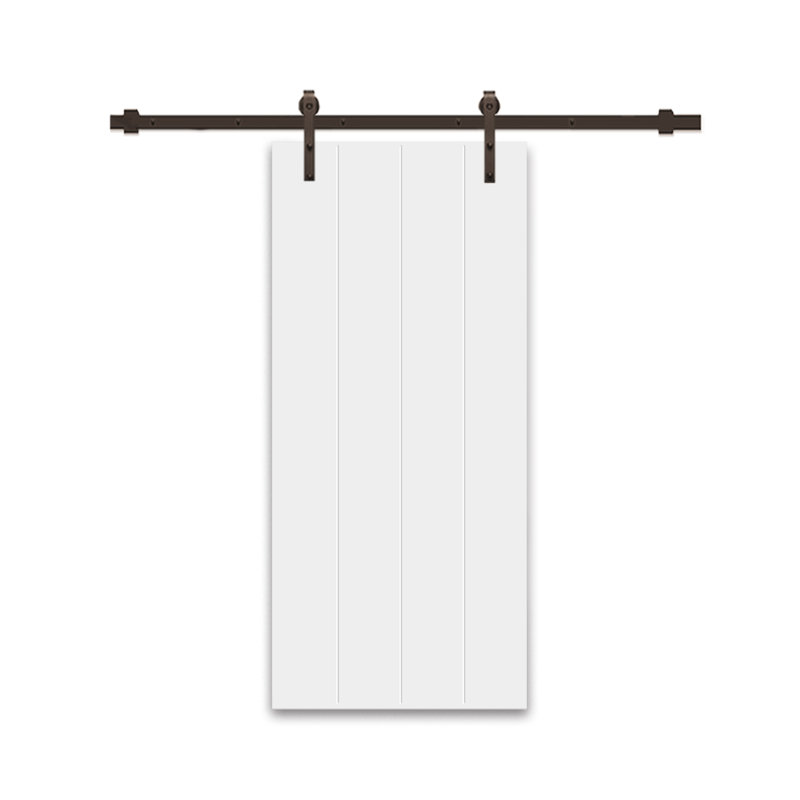 Porte de grange lambrissée peinte en bois et en métal avec trousse de quincaillerie d'installation, 84 po x 30 po, Blanc