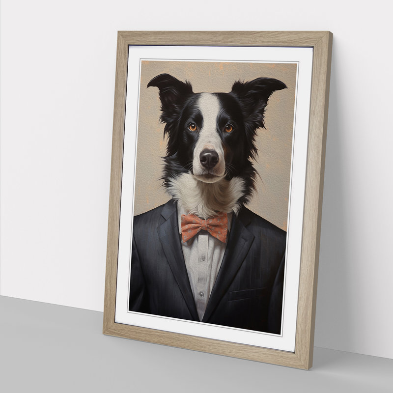 Border Collie in a Suit Painting No.3 - Framed Print, Oak, 34cm H x 25cm W x 2cm D