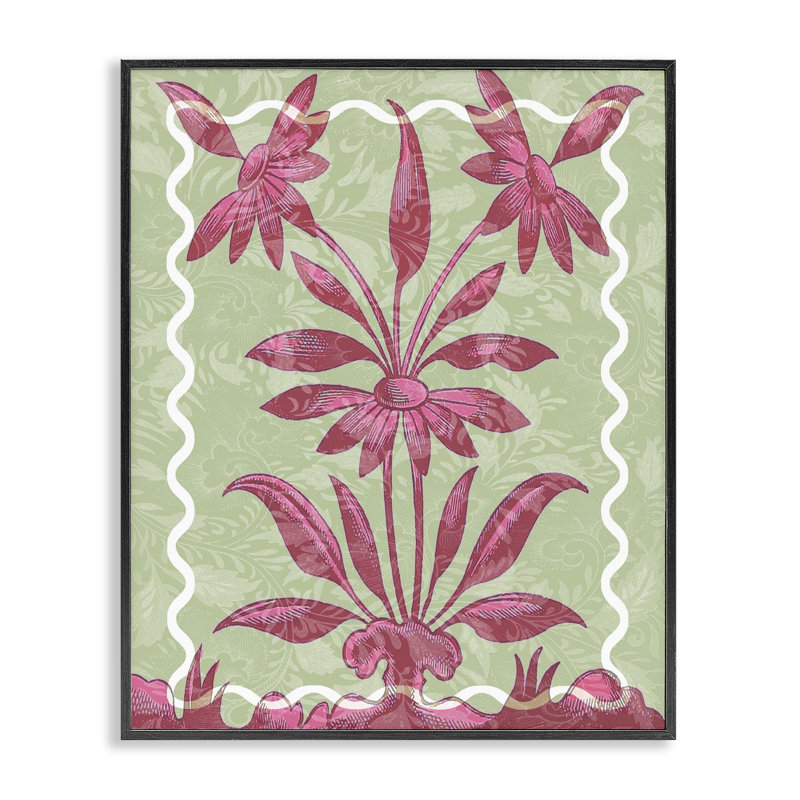 «Pink Symmetric Daisies», estampe numérique encadrée, design par Lil 'Rue, H 14 po x l 11 po, Giclée encadrée noir minuit