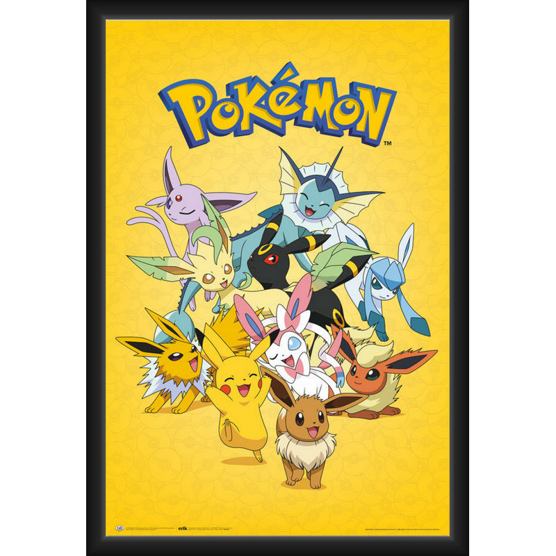  Sous licence officielle de pokémon - Evee Evolution - affiche d'art encadrée - 24 po x 36 po - Cadre en bois d'ingénierie robuste avec verre plexi - prêt à être accroché