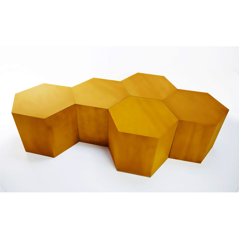 Coffee Table, 16" H x 40" L x 34.6" W, Brass/White