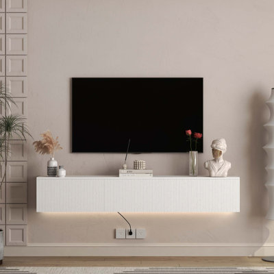 Meuble télé flottant fixé au mur avec 16 DEL de couleur, meuble télé moderne de 69 po, meuble télé flottant pour téléviseur 55 60 65 po