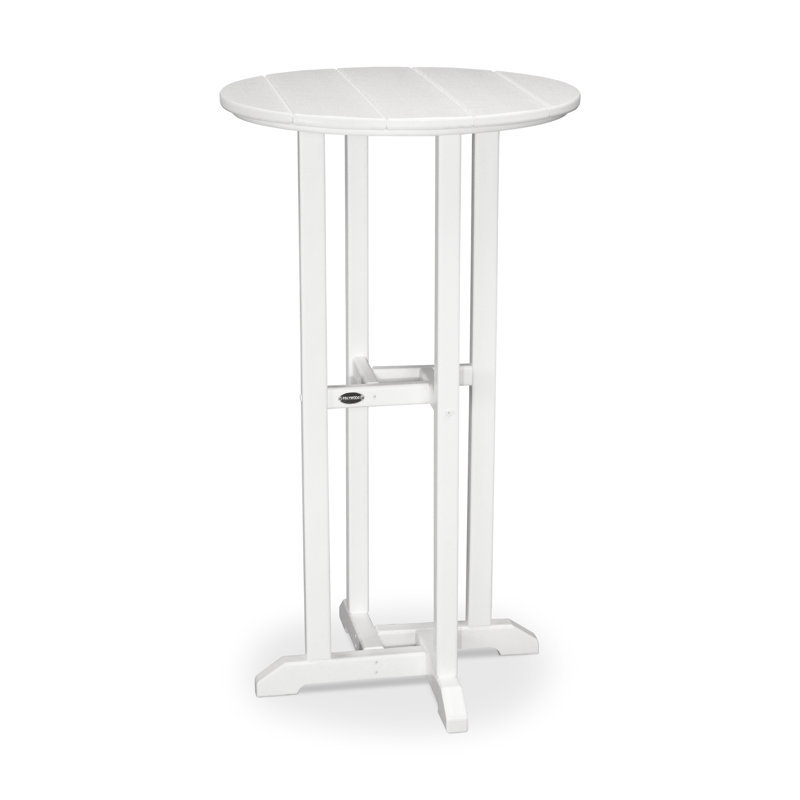 POLYWOOD 24" Round Farmhouse Bar Bistro Table, White, 42" H x 24" W x 24" L