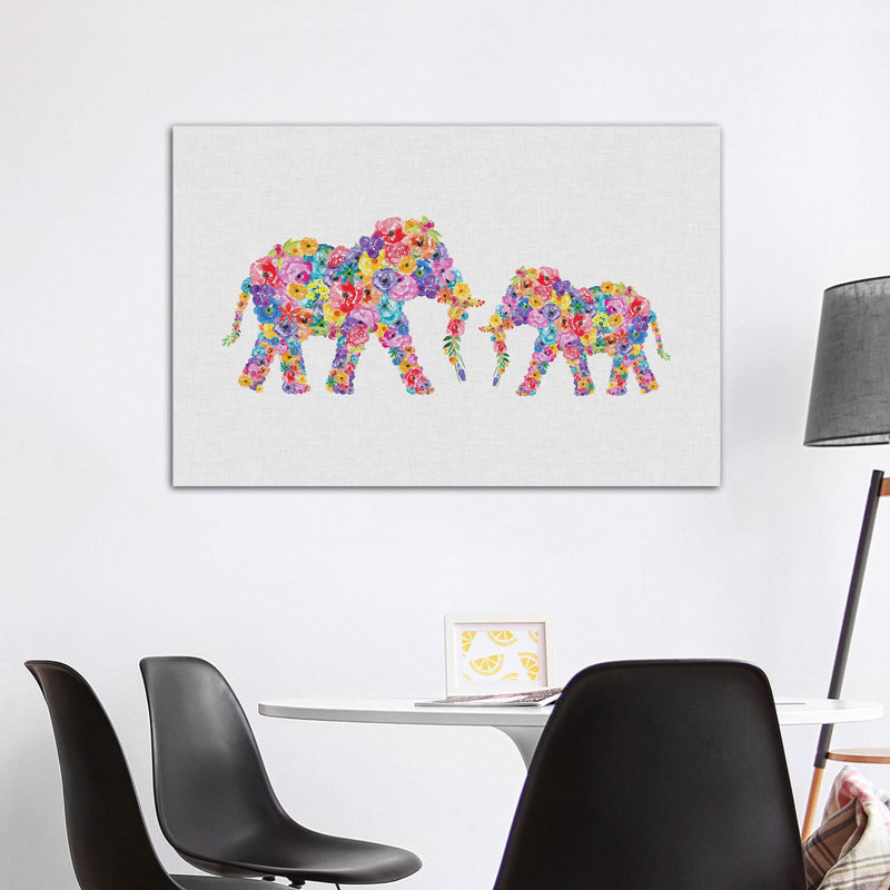 Floral Elephants - impression d'art graphique, Toile tendue, H 40 po x l 60 po x 1,5 po