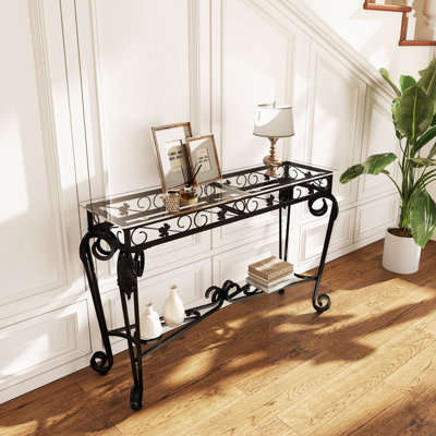 Console avec rangement et plateau en verre