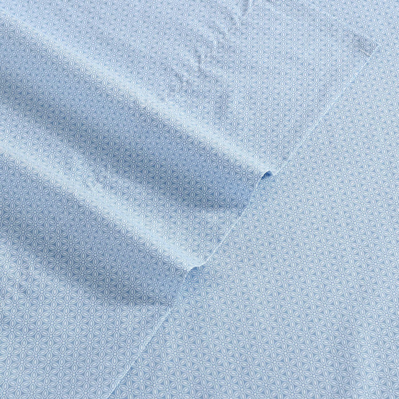Bradford 200 Thread Count Breathable Cotton Percale Sheet Set, Full Sheet Set with 2 Pillowcases, Geo Floral Blue
